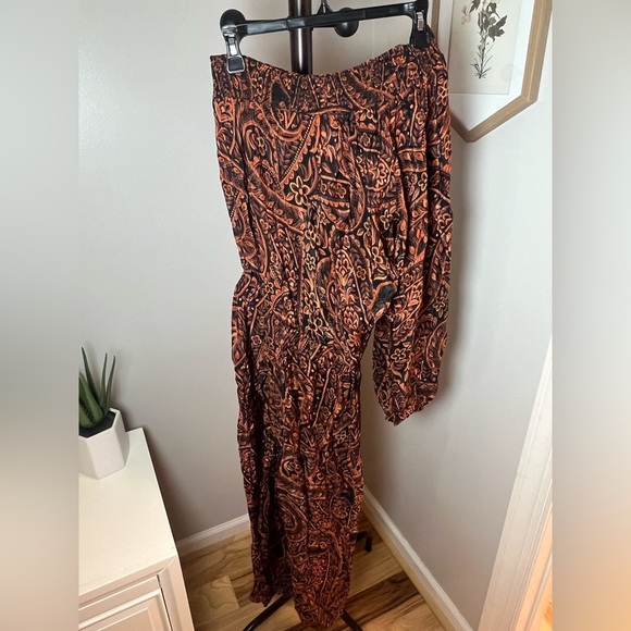 FARM RIO Women’s Size S Black & Orange Camouflage Snake One Shoulder Jumpsuit - Picture 6 of 6